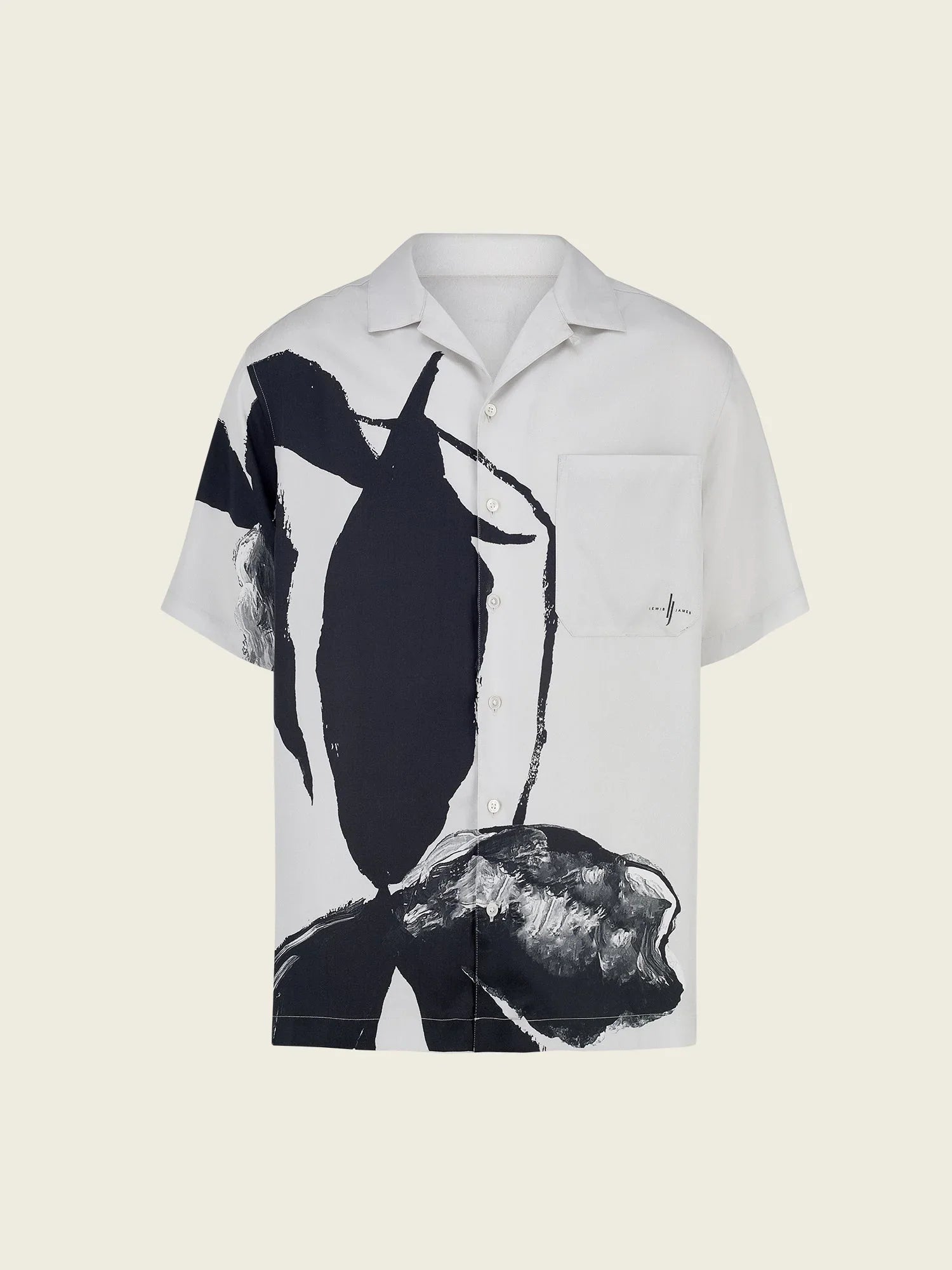 Iris Floral Printed Tencel Shirt in Black & White - Lewis James