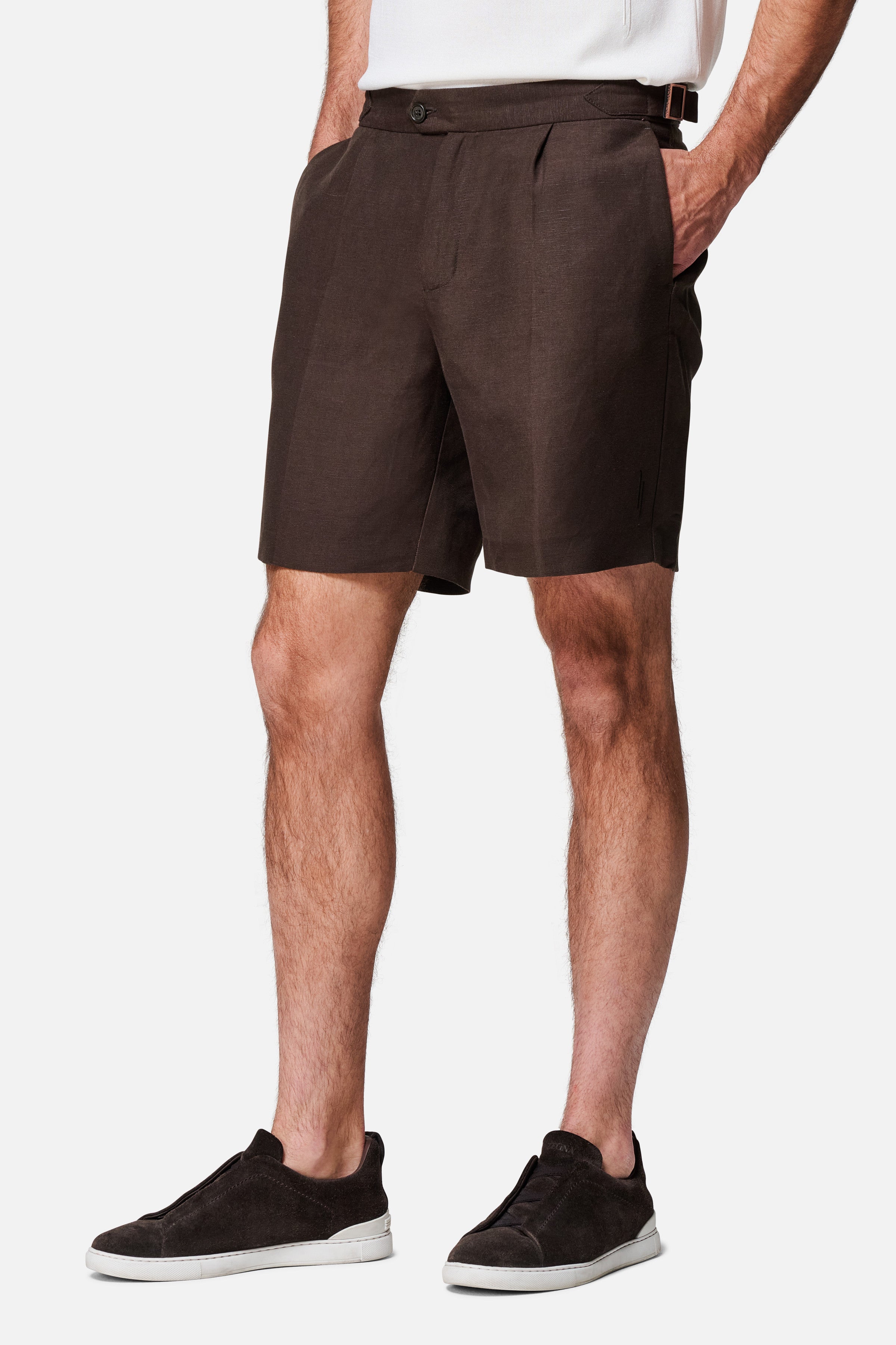 Brandon Safari Single Pleated Linen Shorts