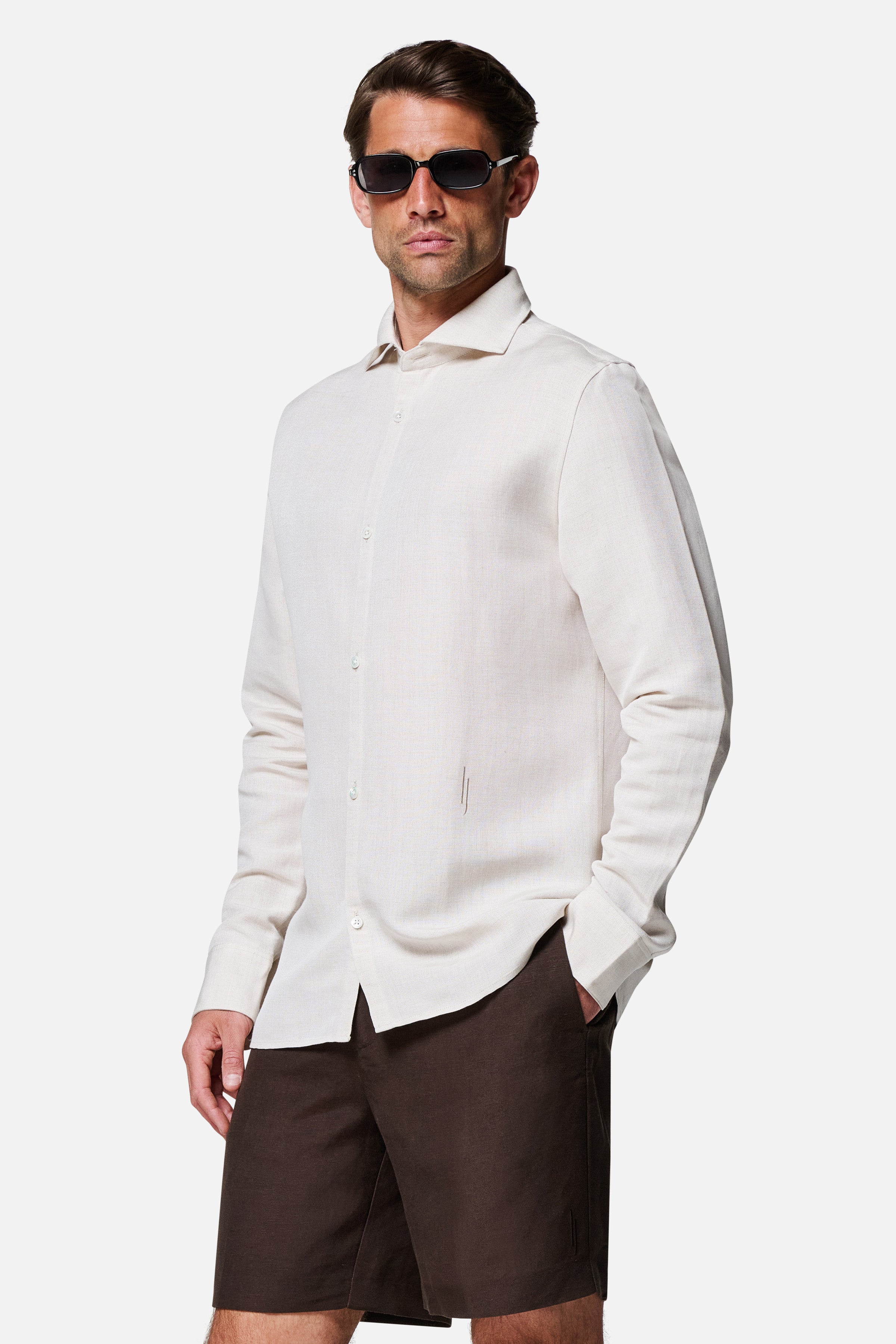 Emilio Cutaway Collar Linen-viscose Shirt