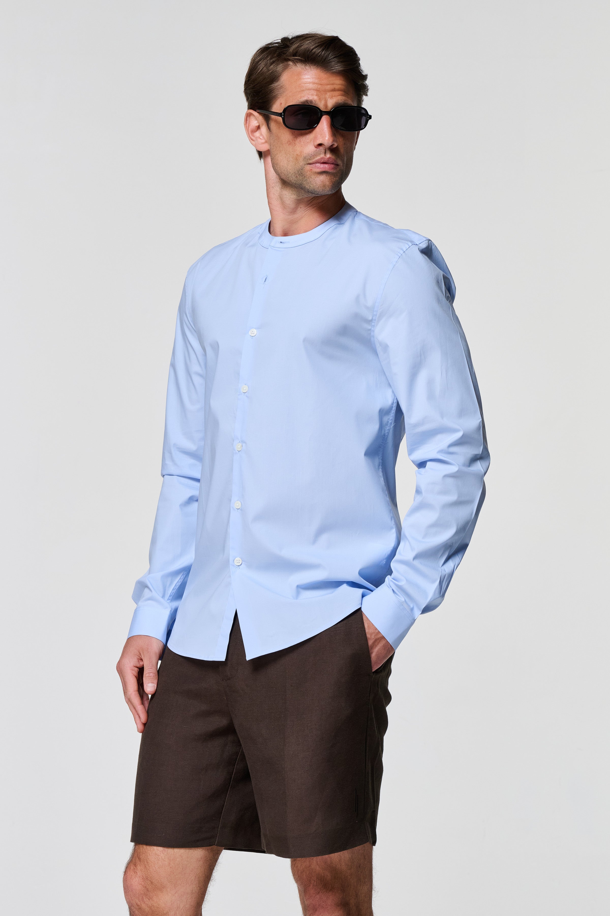 Regent Poplin Grandad Collar Shirt