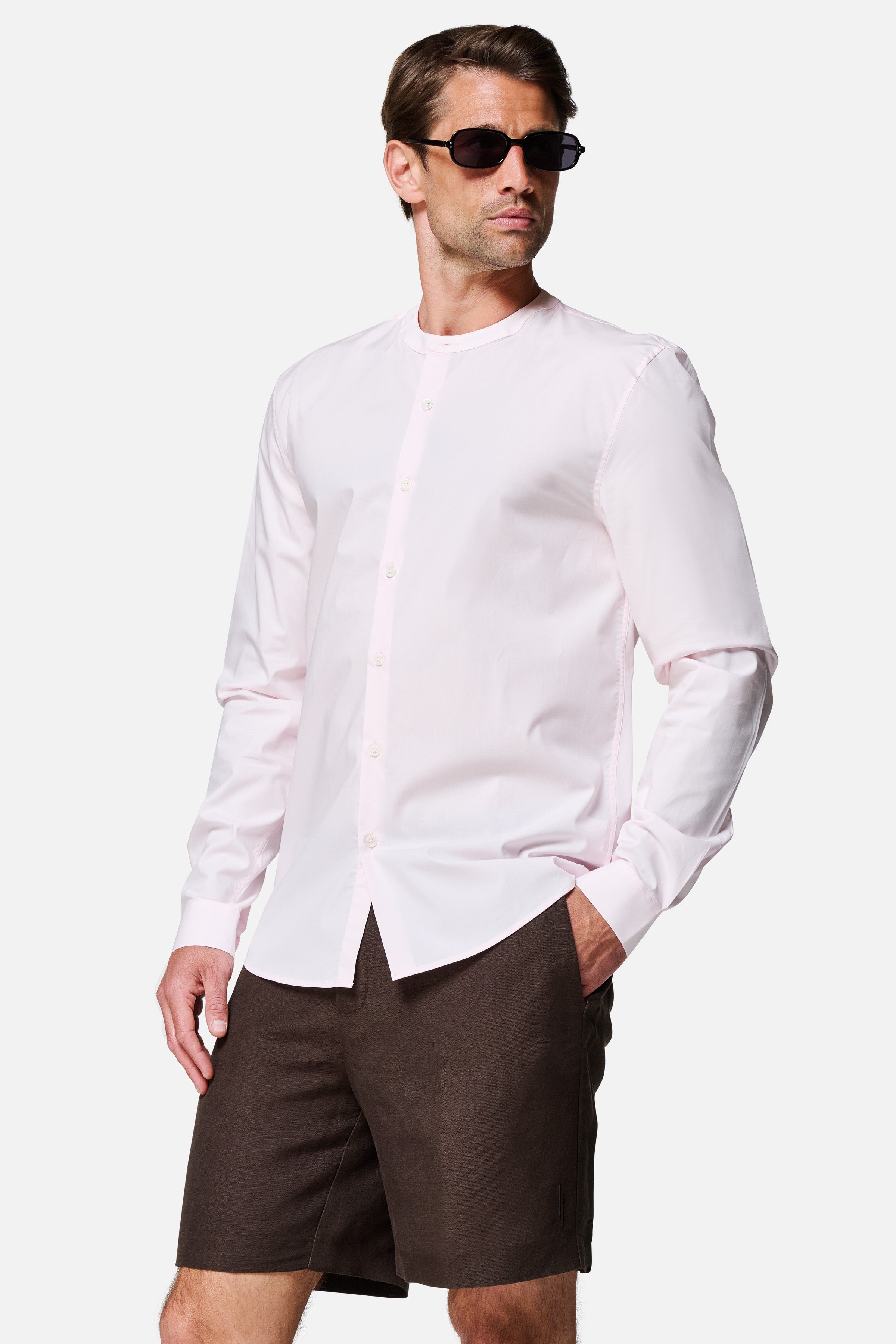 Regent Poplin Grandad-Collar Shirt