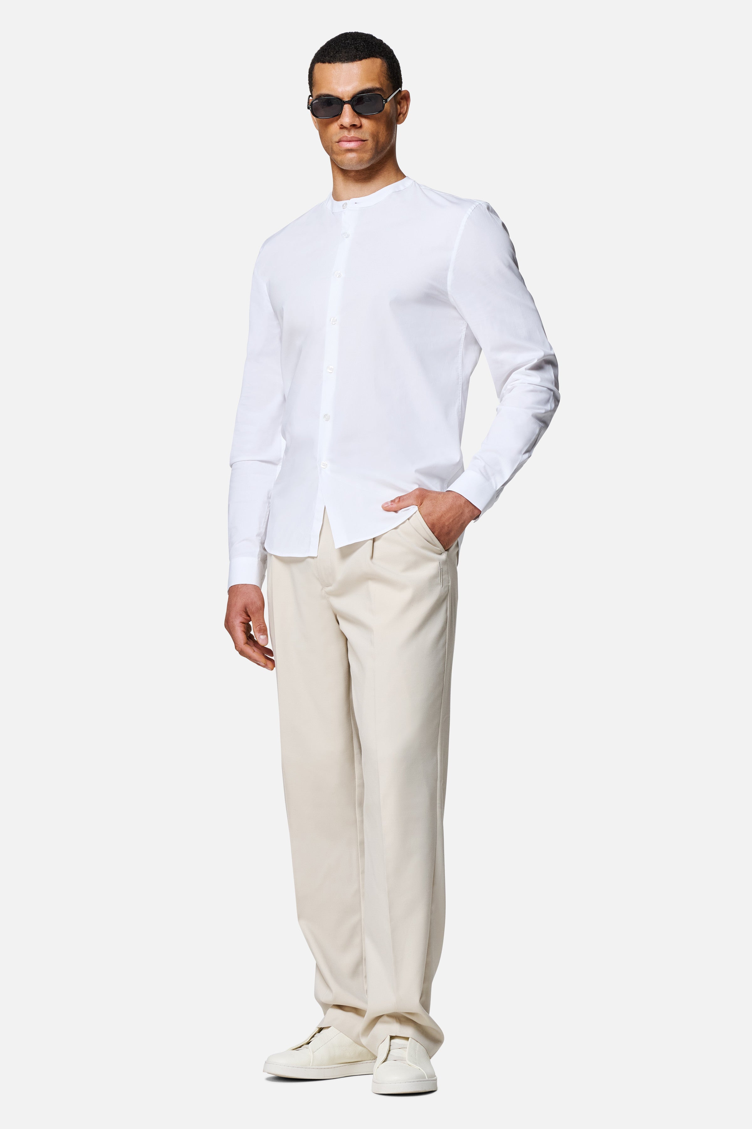 Regent Poplin Grandad-Collar Shirt