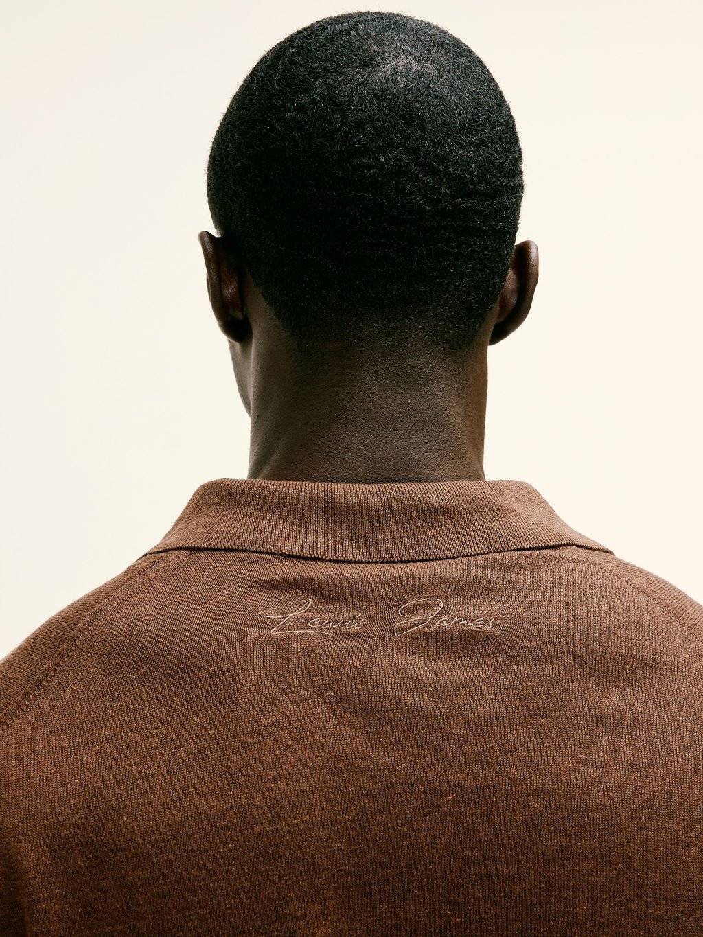 Linen - Silk Open - Collar Polo in Brown - Lewis James