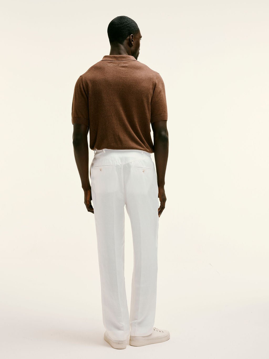 Linen - Silk Open - Collar Polo in Brown - Lewis James