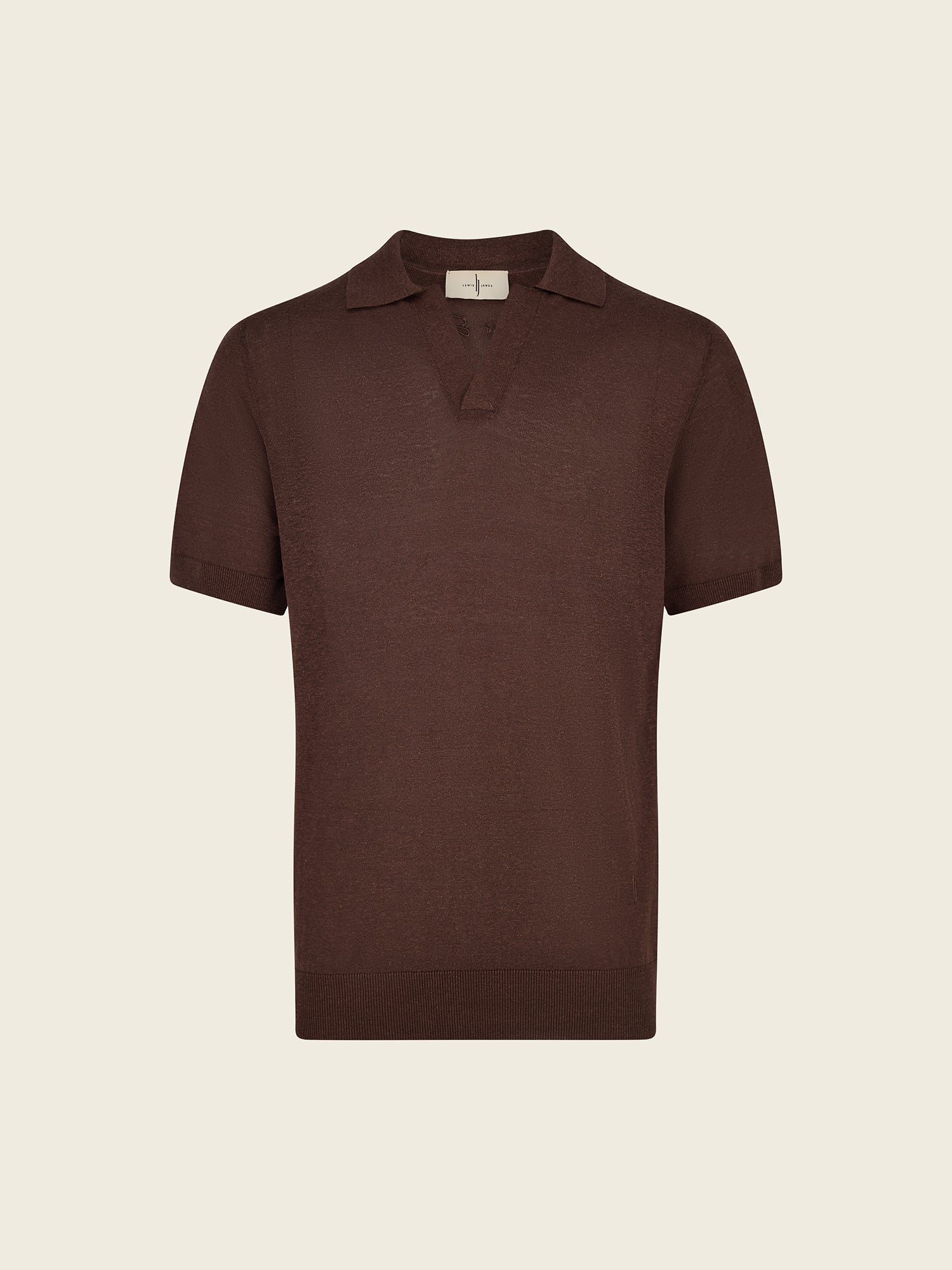 Linen - Silk Open - Collar Polo in Brown - Lewis James