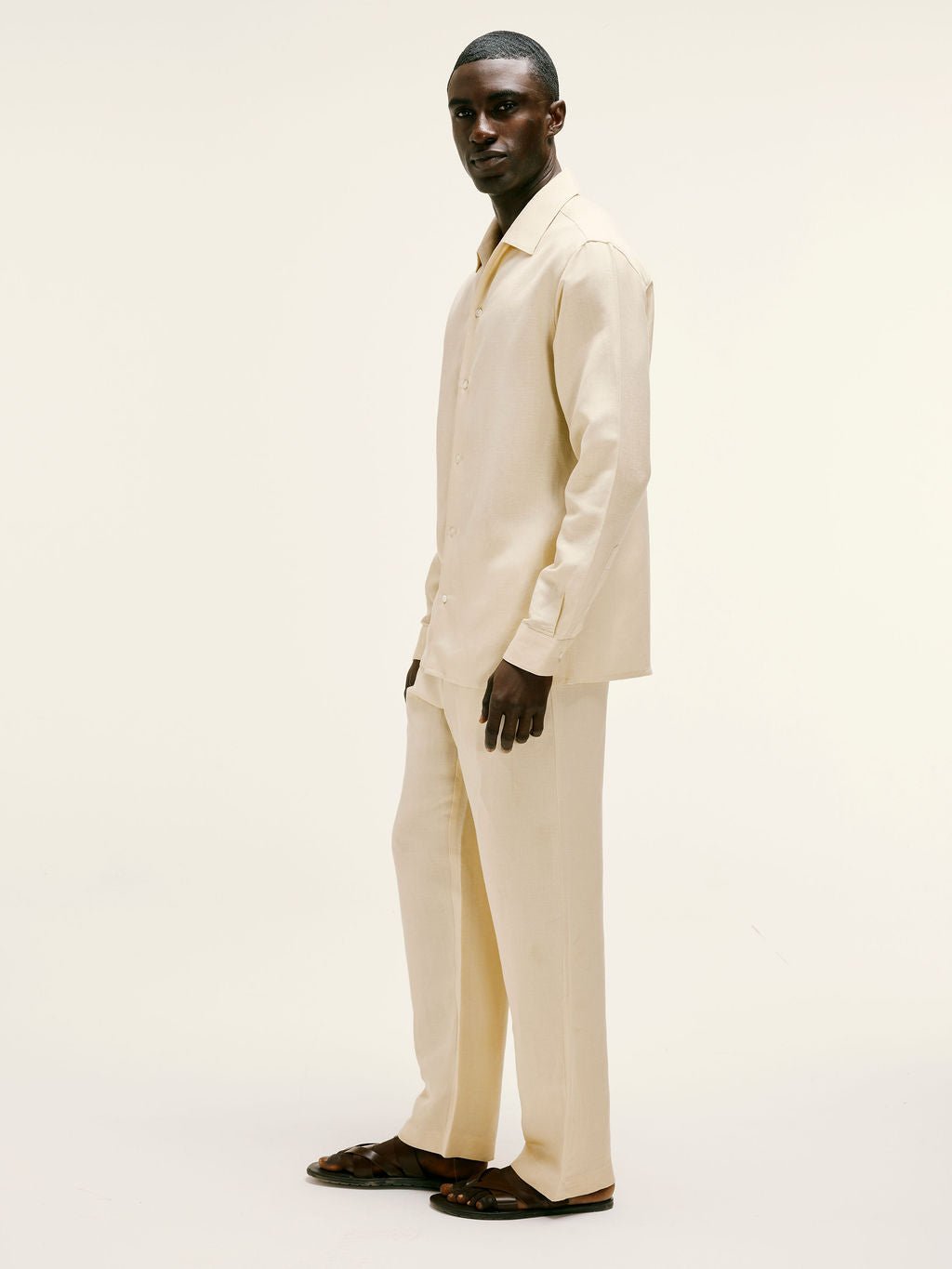 Long - Sleeve Linen - Viscose Shirt In Bleached Sand - Lewis James
