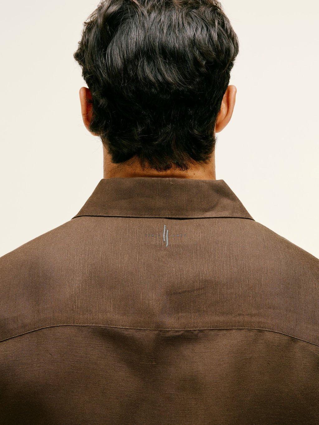 Long Sleeve Linen - Viscose Shirt in Chocolate Brown - Lewis James