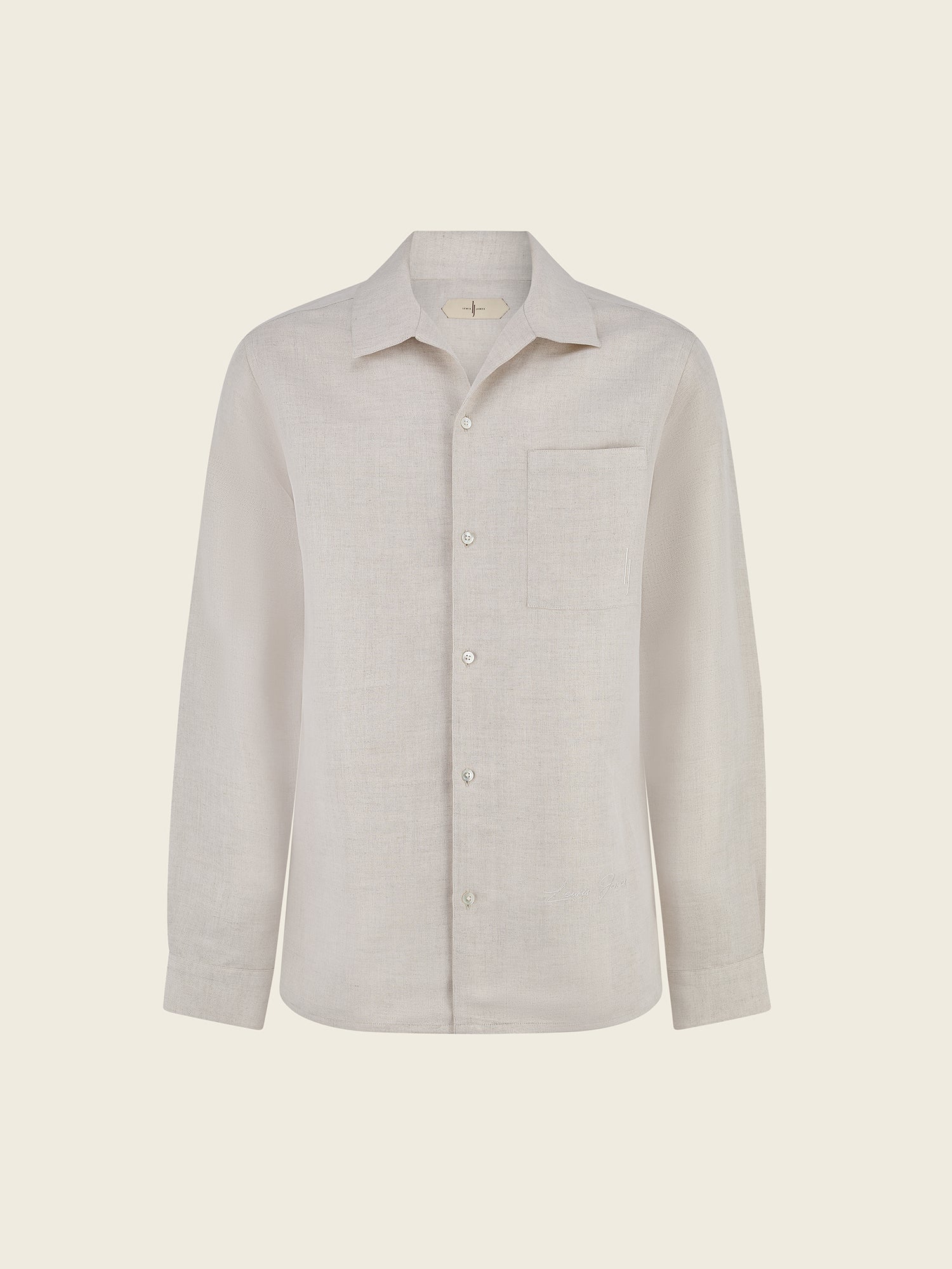 Long - Sleeve Linen - Viscose Shirt with chest pocket in Natural taupe - Lewis James