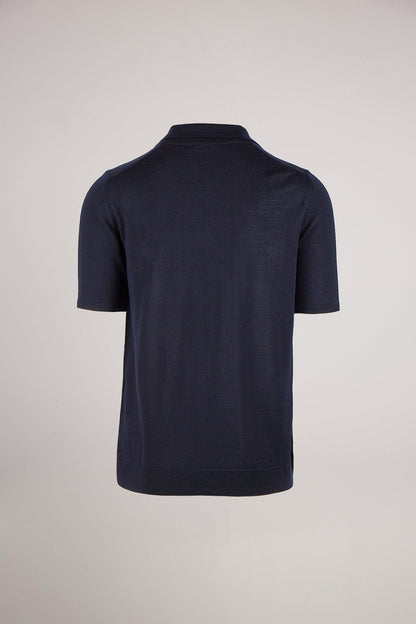 Navy Knitted Polo Shirt - Lewis James
