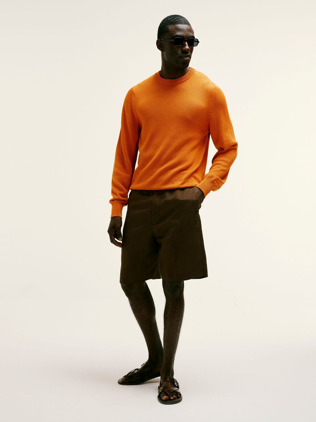 Organic Cotton - Silk Knitted Crewneck in Orange - Lewis James
