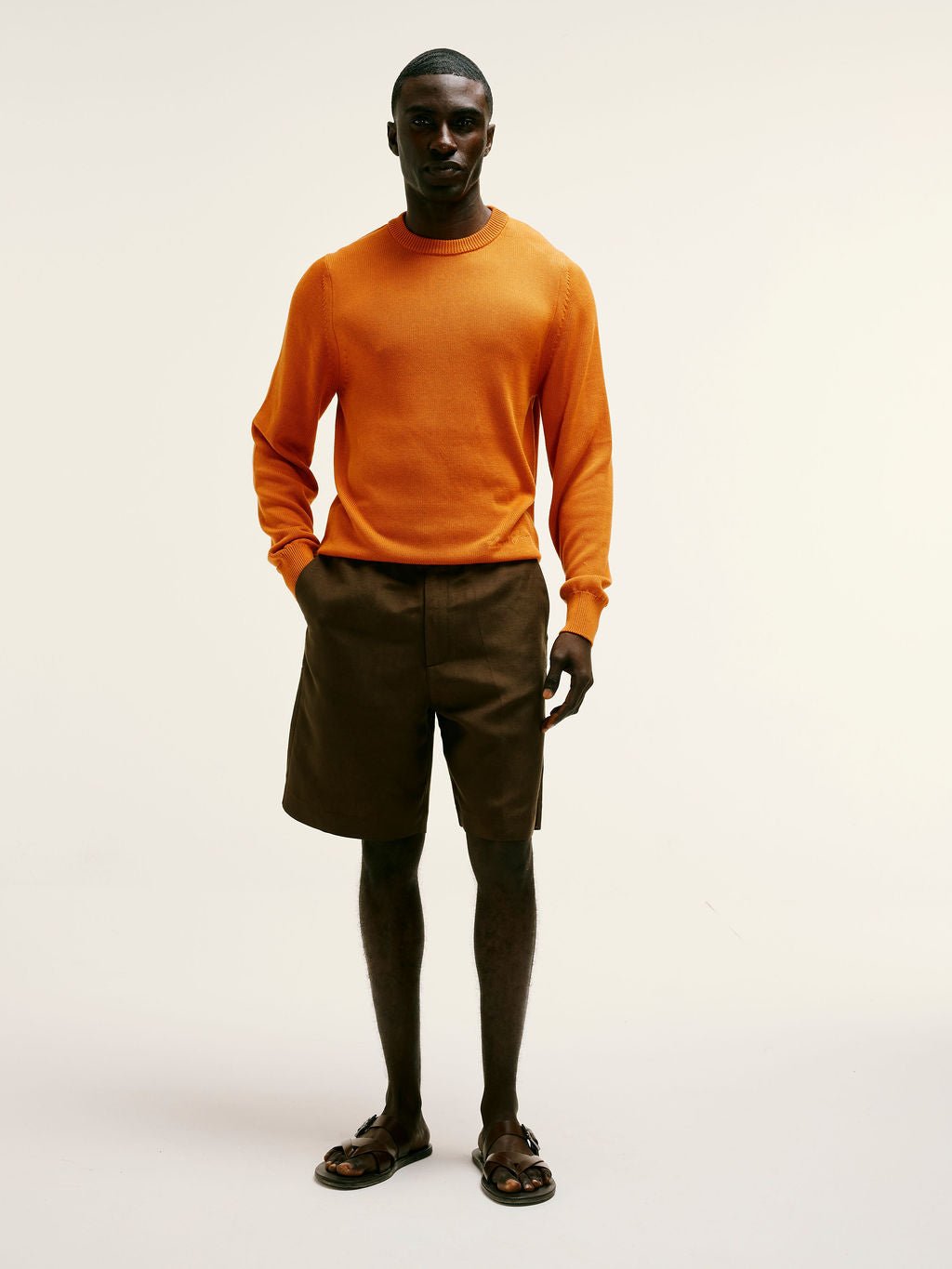 Organic Cotton - Silk Knitted Crewneck in Orange - Lewis James