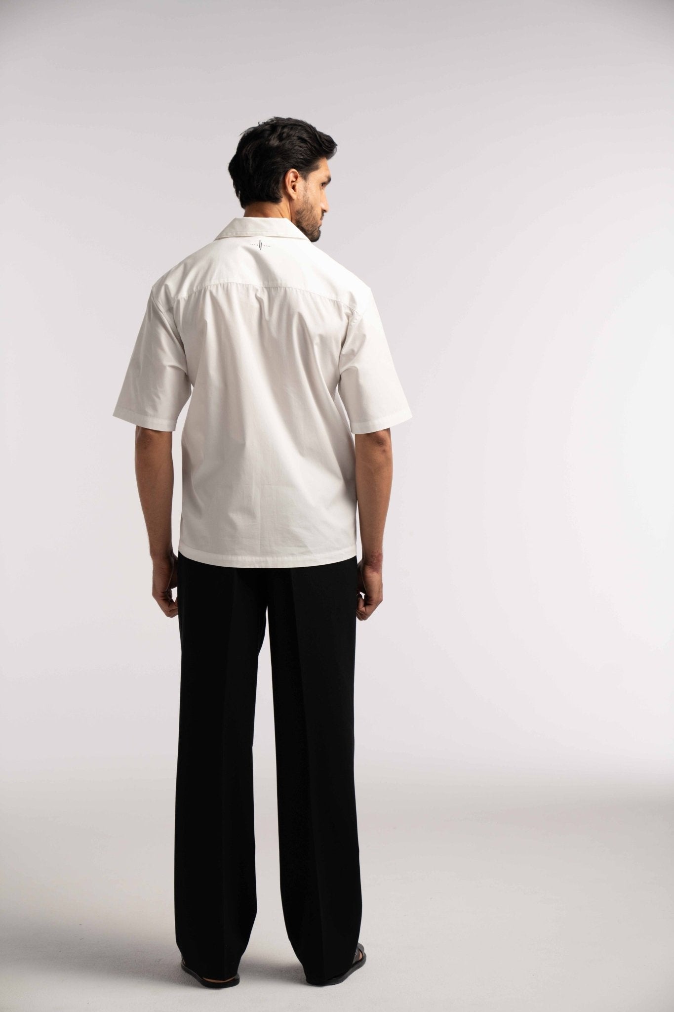 Oversized Bowling Shirt with Chest Logo in White - Lewis James