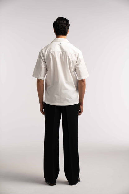 Oversized Bowling Shirt with Chest Logo in White - Lewis James