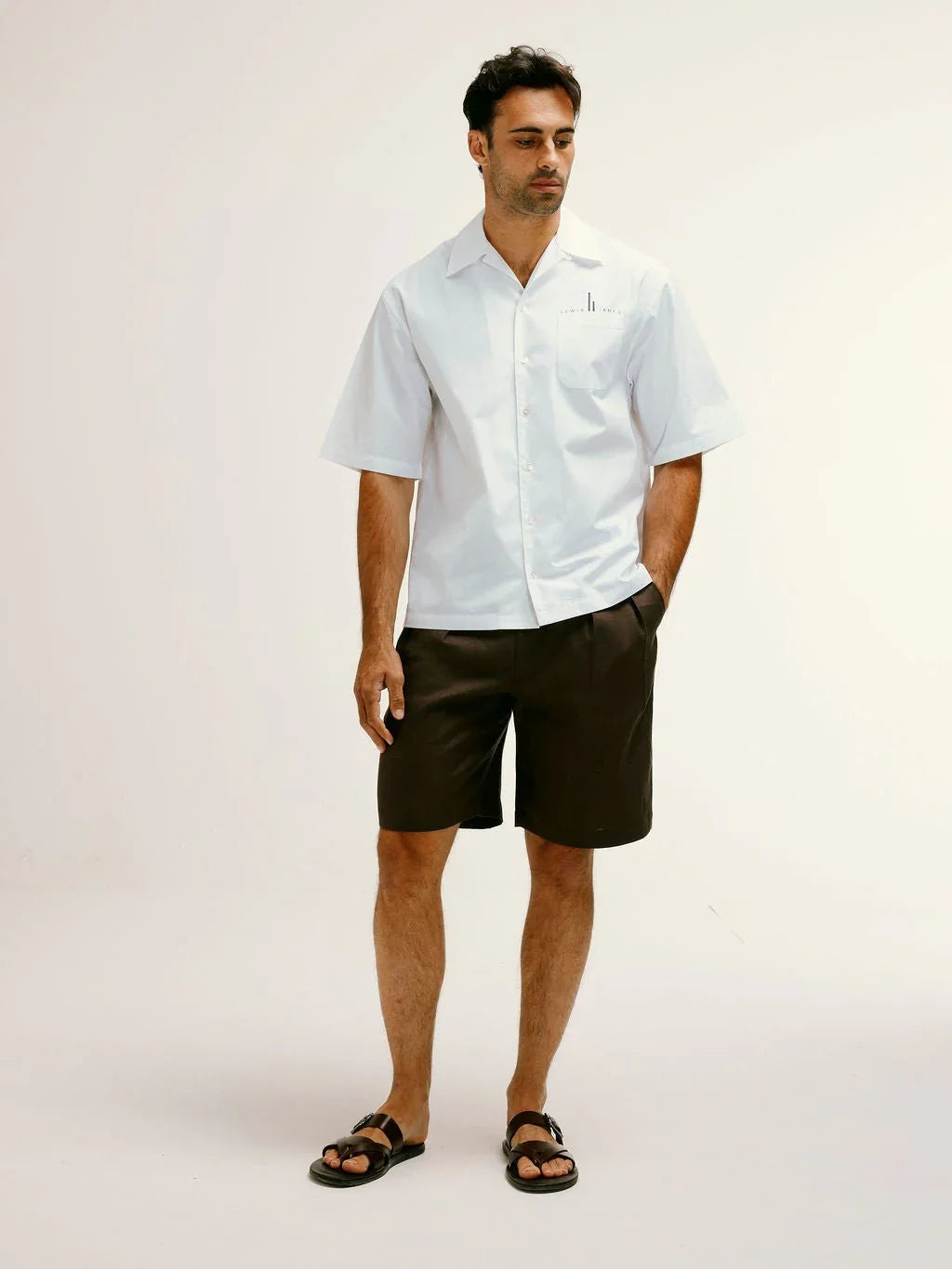 Oversized Bowling Shirt with hidden pocket Logo in White - Lewis James