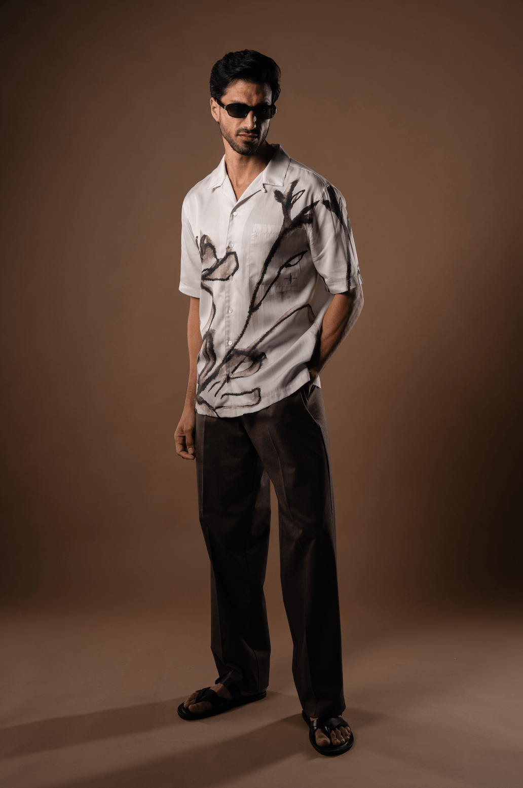 Poppy Floral Printed Tencel Shirt in Brown - Lewis James