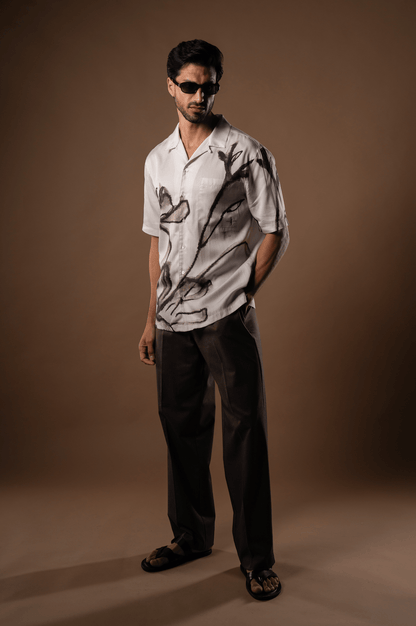 Poppy Floral Printed Tencel Shirt in Brown - Lewis James