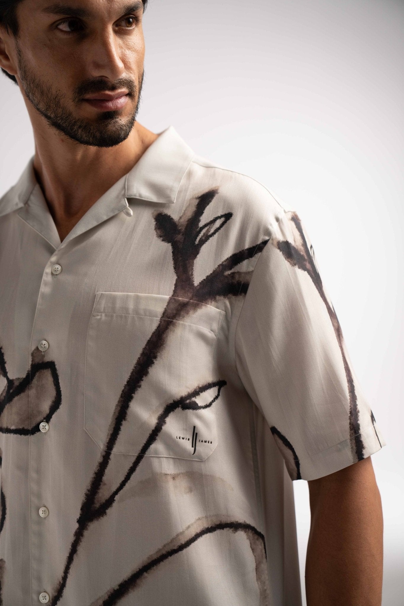 Poppy Floral Printed Tencel Shirt in Brown - Lewis James