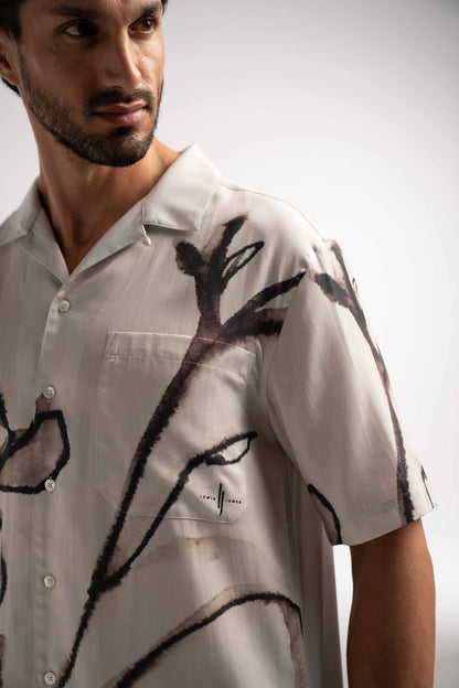 Poppy Floral Printed Tencel Shirt in Brown - Lewis James