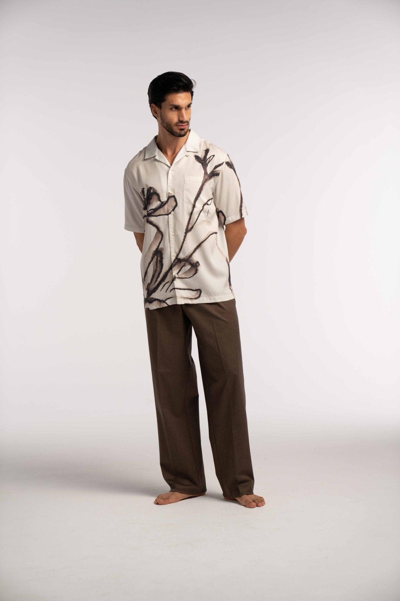 Poppy Floral Printed Tencel Shirt in Brown - Lewis James
