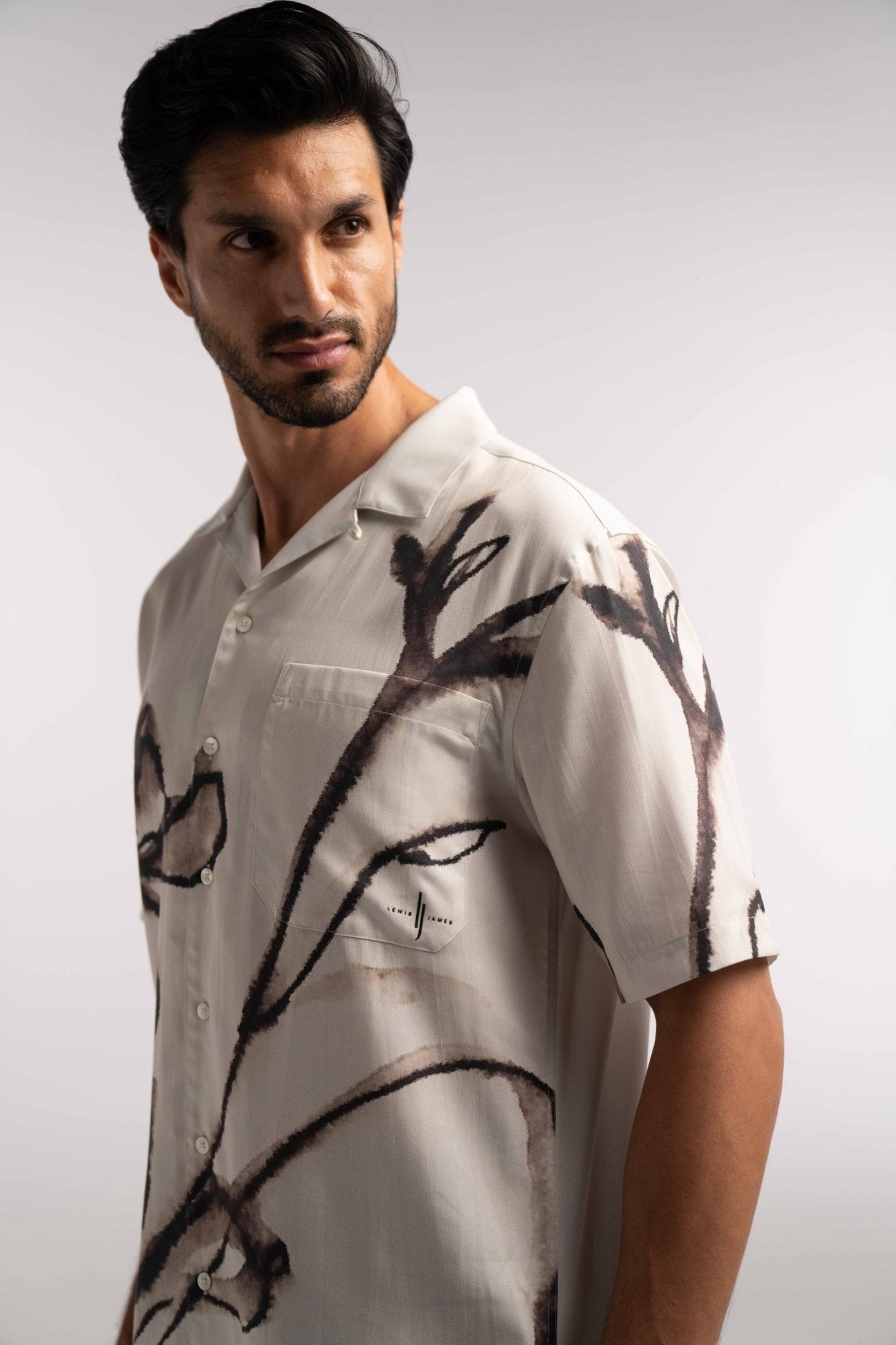 Poppy Floral Printed Tencel Shirt in Brown - Lewis James