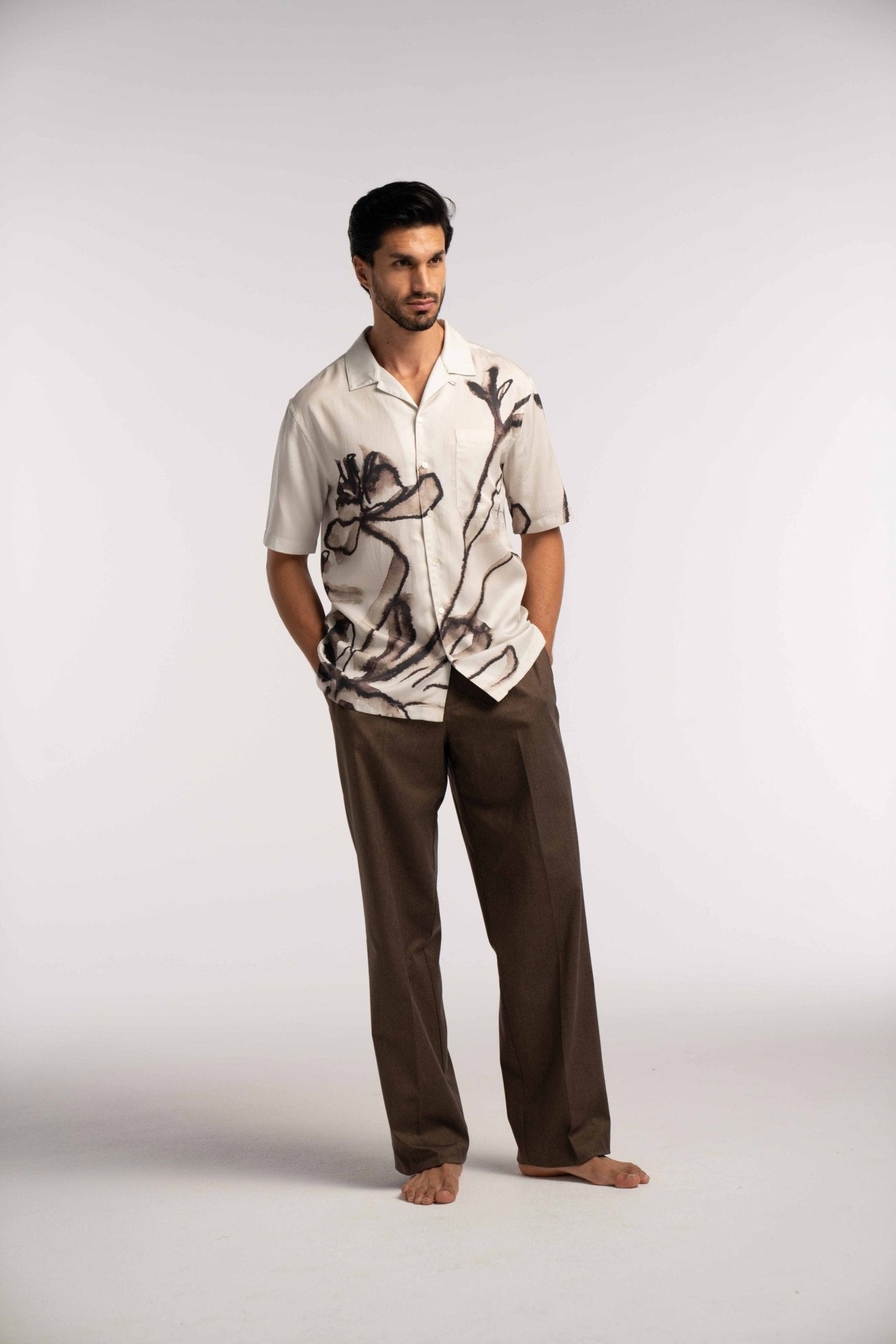 Poppy Floral Printed Tencel Shirt in Brown - Lewis James