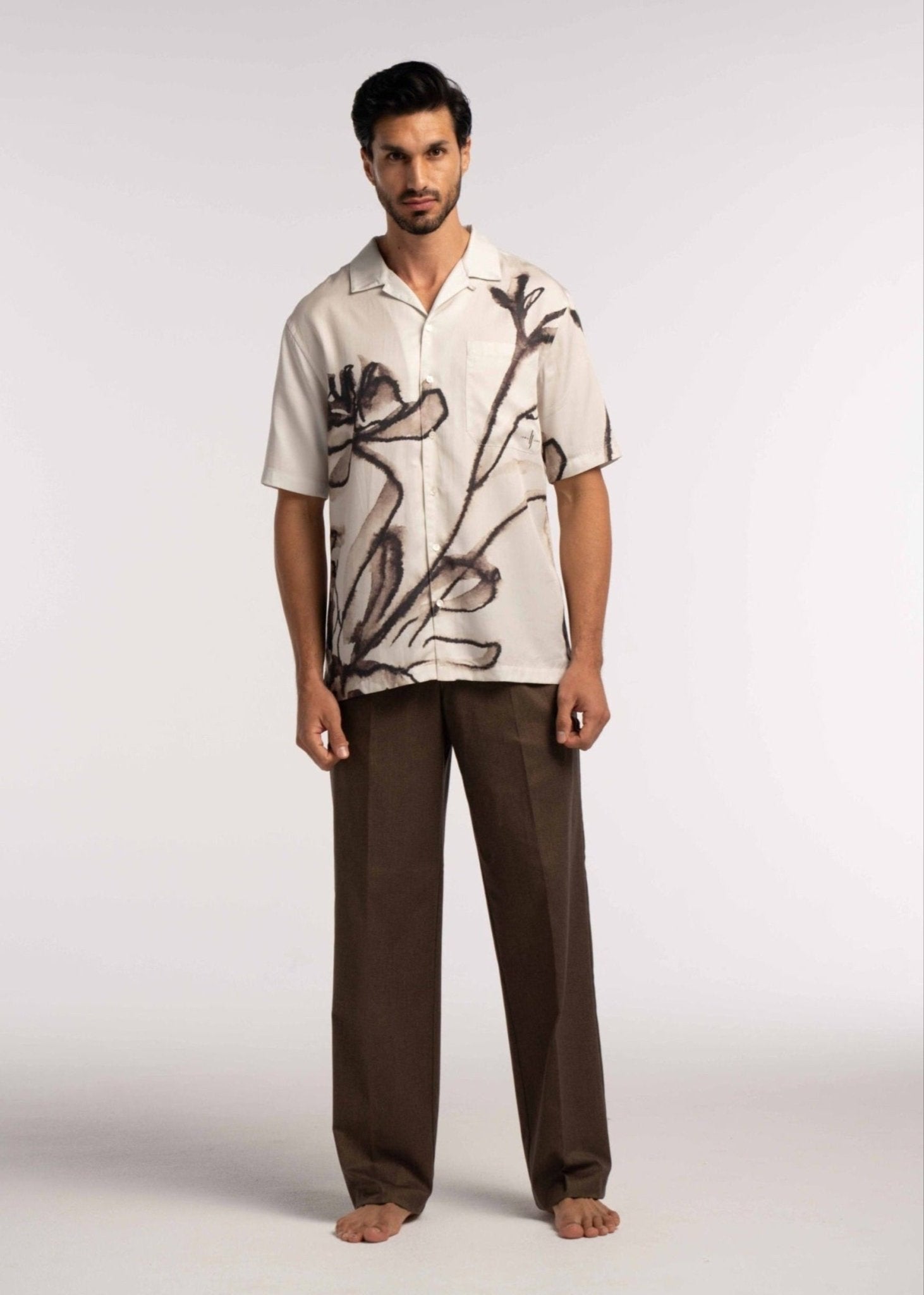 Poppy Floral Printed Tencel Shirt in Brown - Lewis James