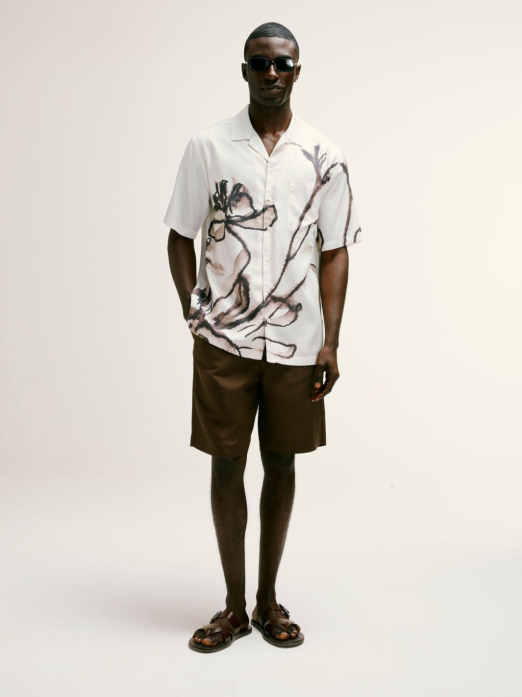 Poppy Floral Printed Tencel Shirt in Brown - Lewis James