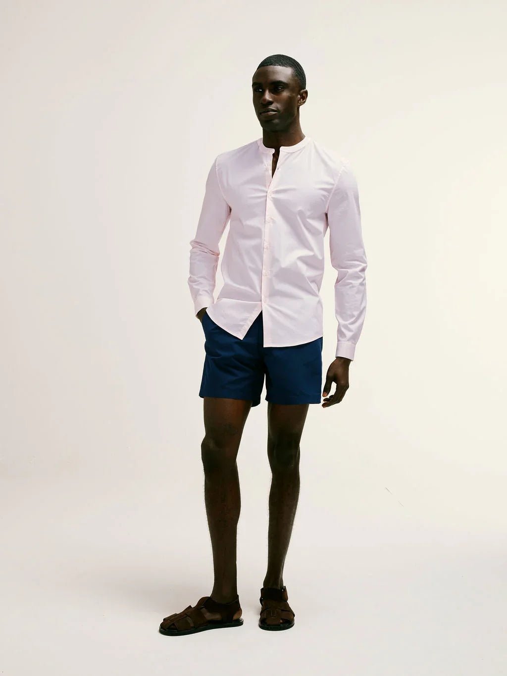 Regent Poplin Grandad - Collar Shirt in dusty pink - Lewis James