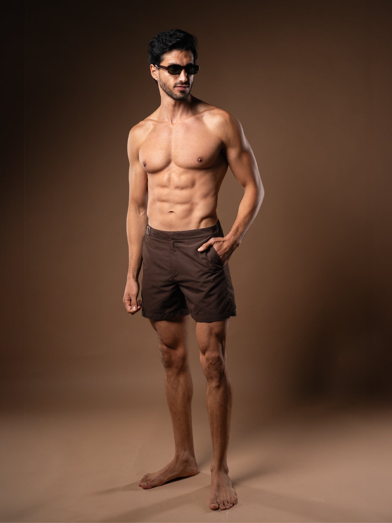 Brown Smart Longline Length Swimshort - Lewis James 