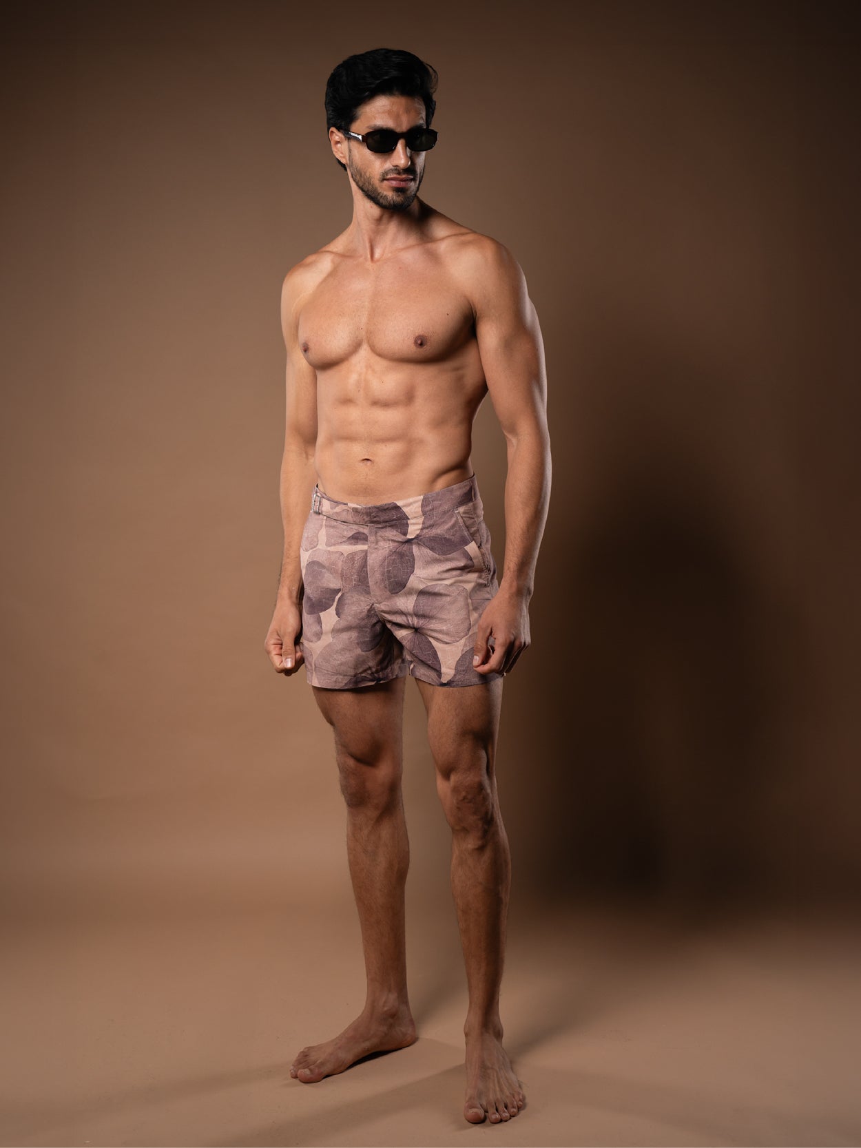Brown Floral Print Smart Original Swim Shorts