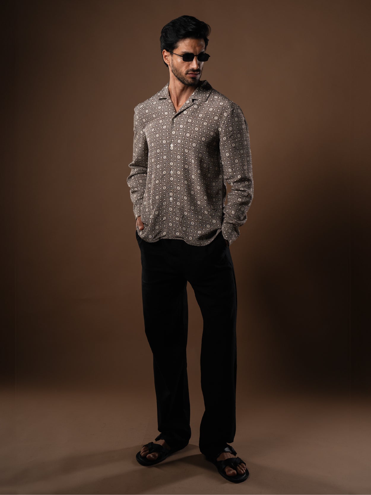 Verona Jacquard Viscose Shirt in Brown - Lewis James 