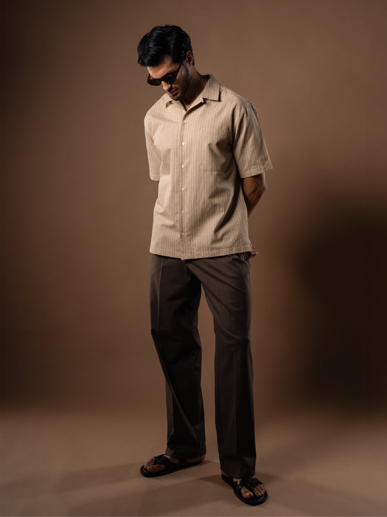 Villa Pinstripe Embroidered Shirt in Brown
