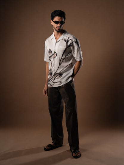 Poppy Floral Printed Tencel Shirt in Brown - Lewis James 
