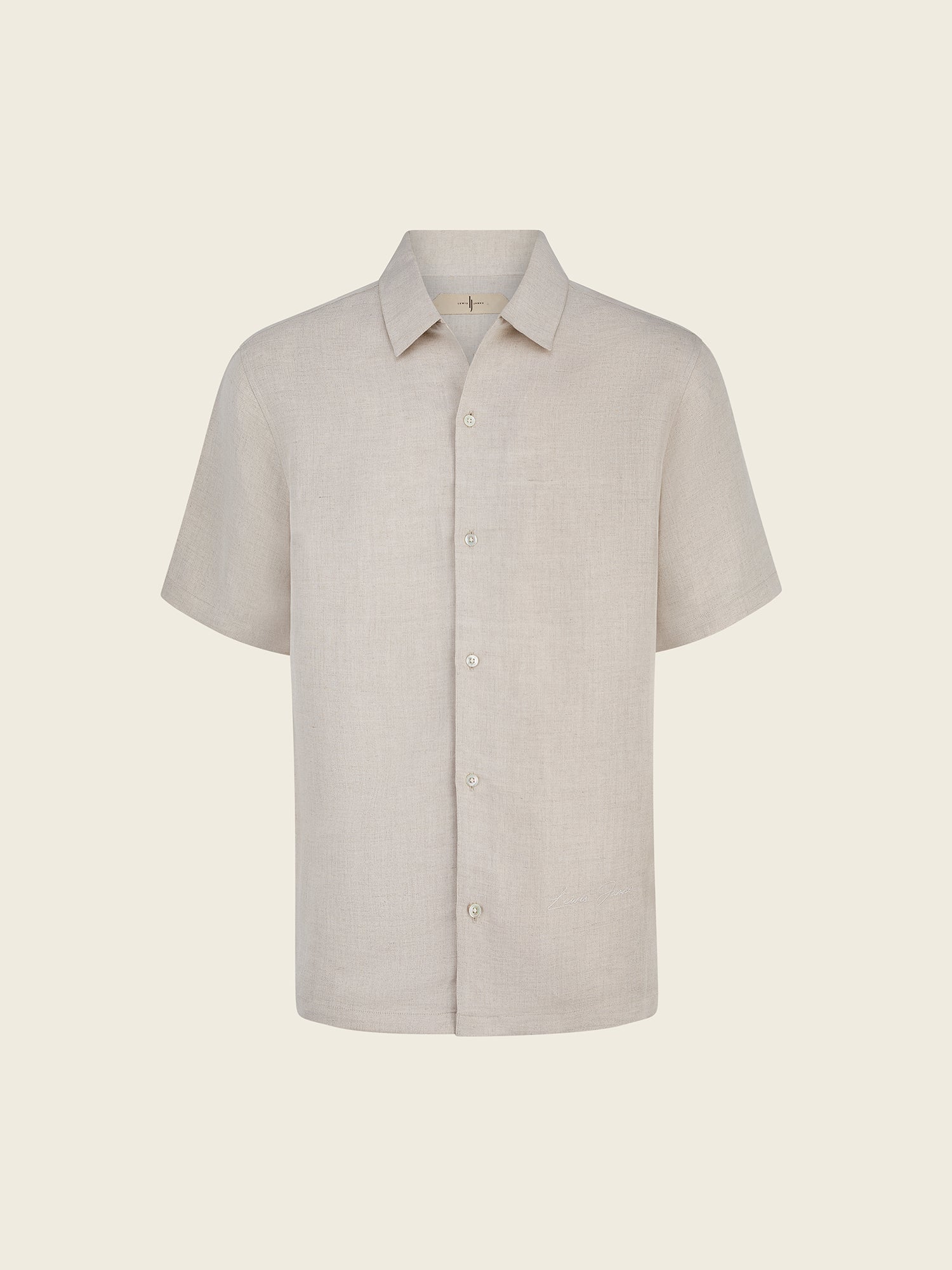 Short - Sleeve Linen - Viscose Shirt in Natural Taupe - Lewis James