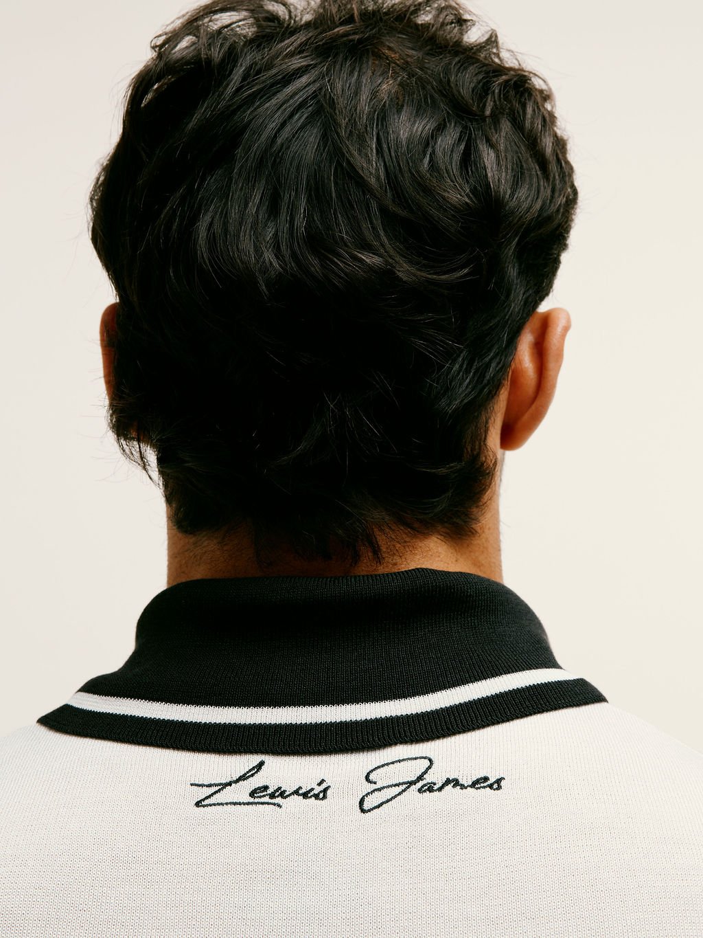 Silk - Blend Striped Open - Collar Polo in Black & White - Lewis James