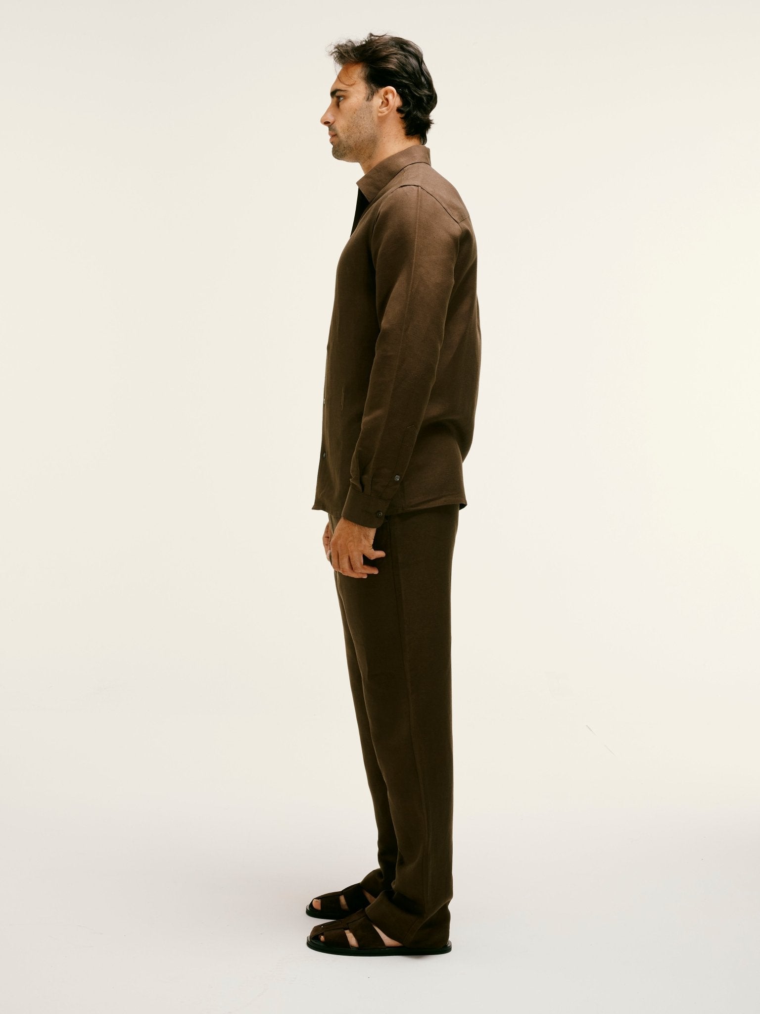 Straight - Fit Linen - Viscose Trousers Chocolate Brown - Lewis James