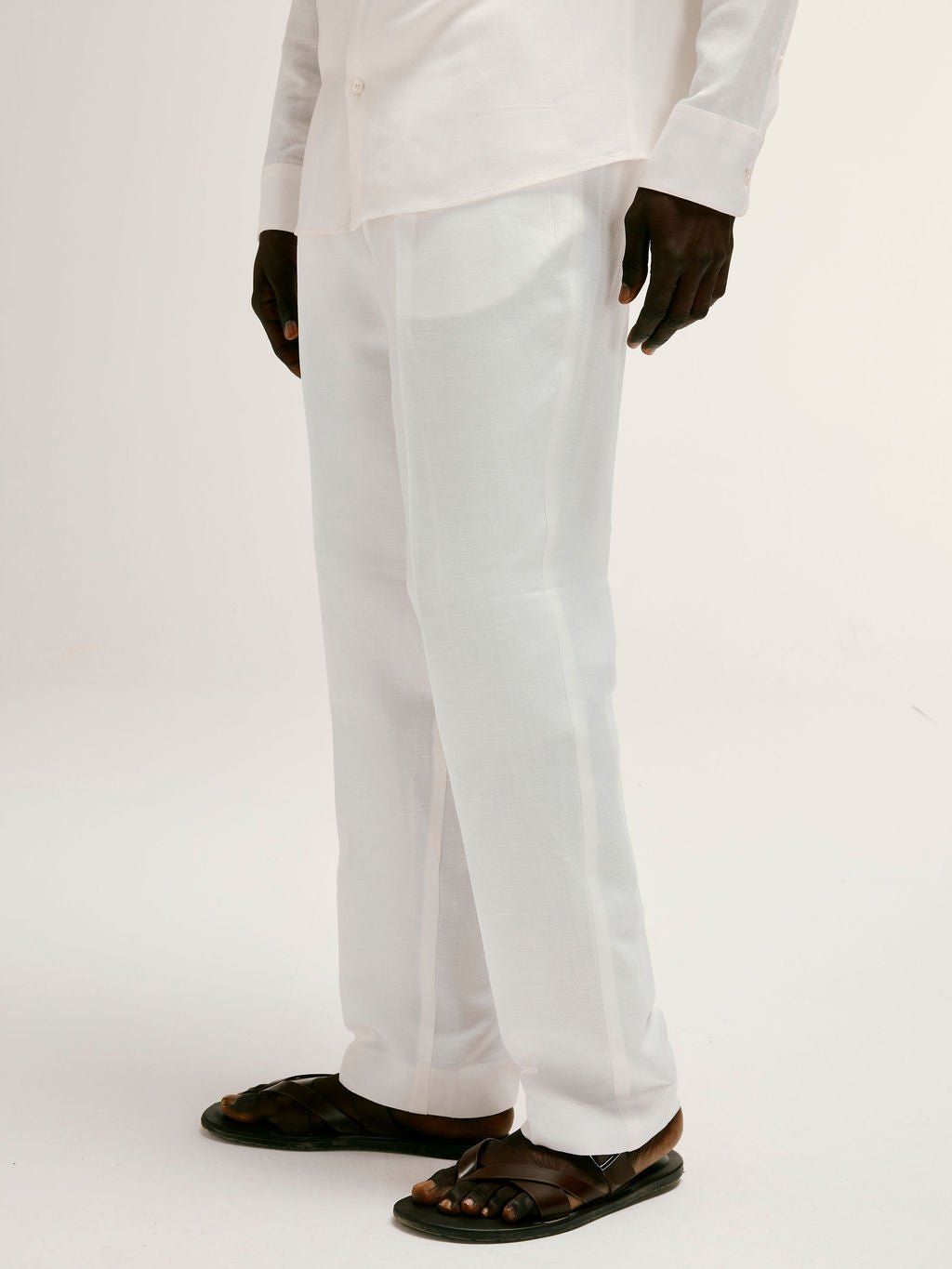 Tailored Smart Pleated Linen - Viscose Trousers in White - Lewis James