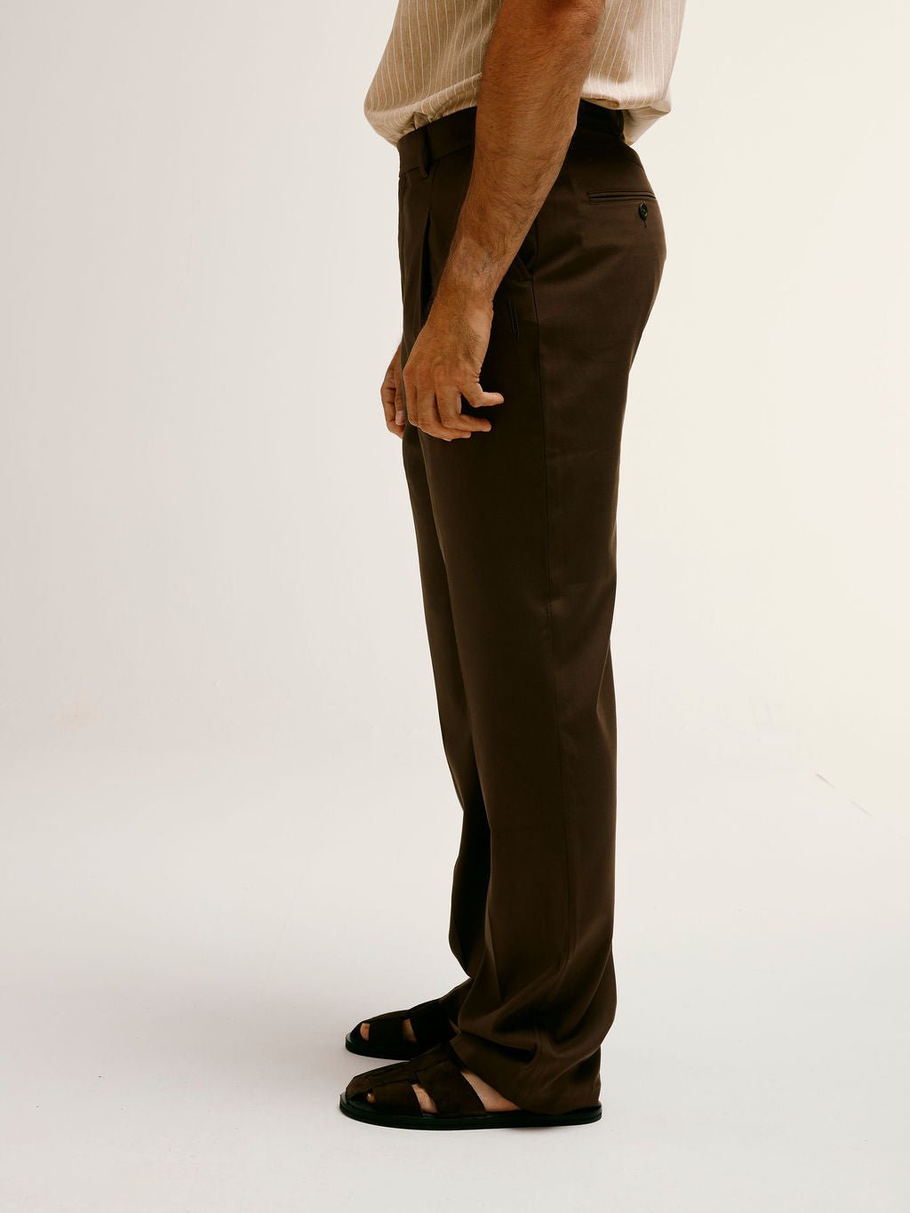 TAILORED STRAIGHT FIT TROUSERS IN BROWN - Lewis James