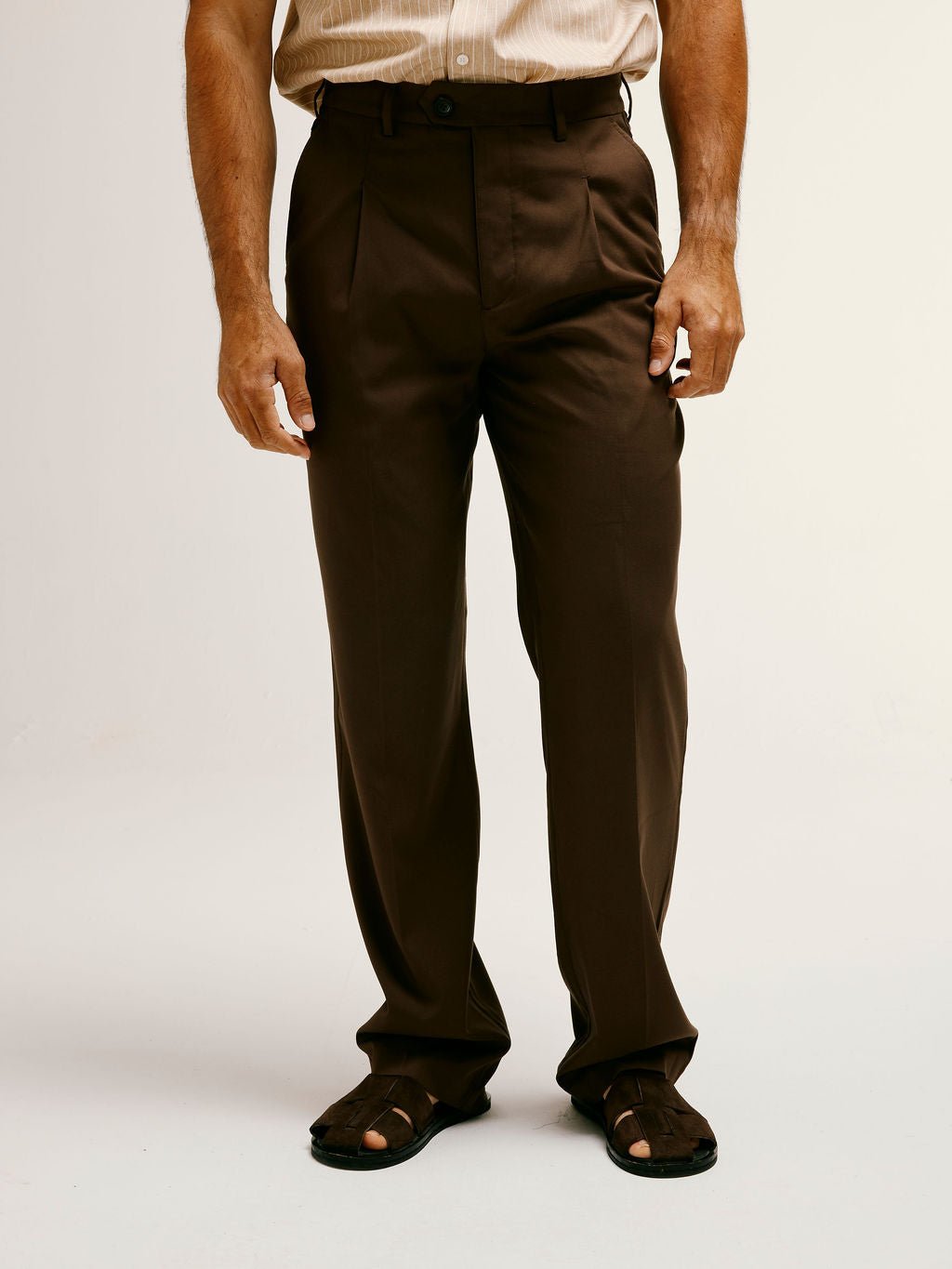 TAILORED STRAIGHT FIT TROUSERS IN BROWN - Lewis James