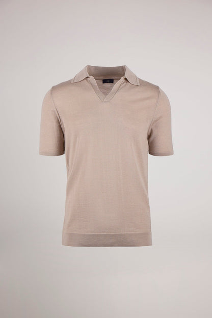 Taupe Knitted Polo Shirt - Lewis James