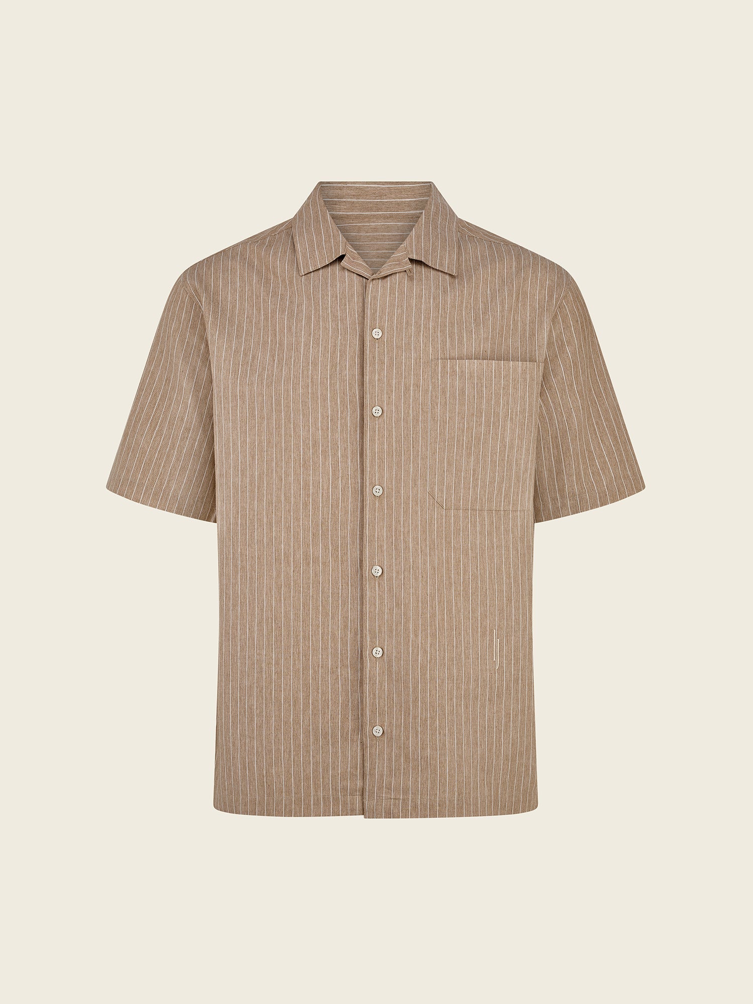 Villa Pinstripe Embroidered Shirt in Brown - Lewis James